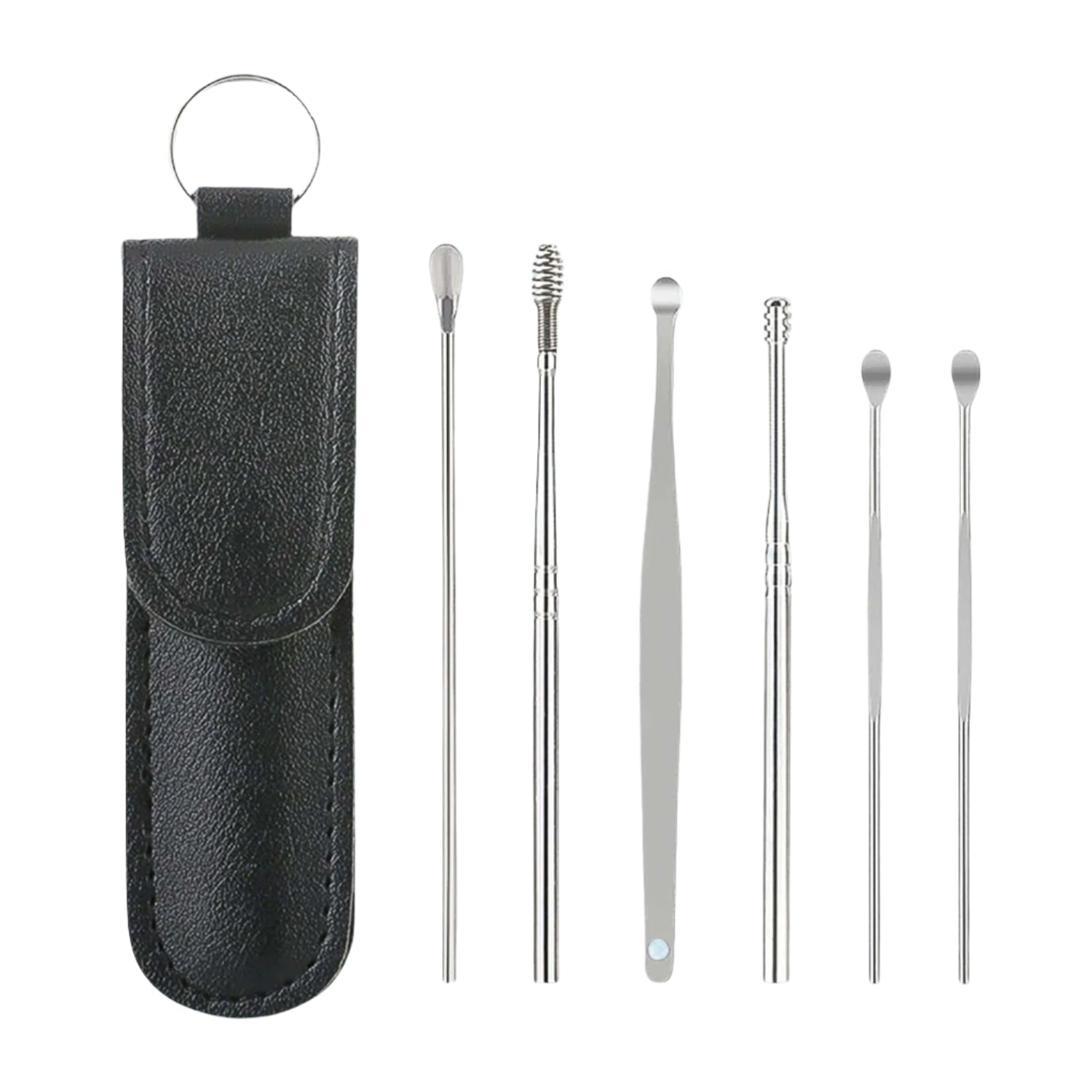 01_ceea6781-6676-4847-bb76-91614d9a07df.jpg 6-in-1 Ear Wax Cleaner Kit Reusable Ear Cleaning Tools with Leather Pouch for Ear Hygiene Maintenance and Travel - Image 1