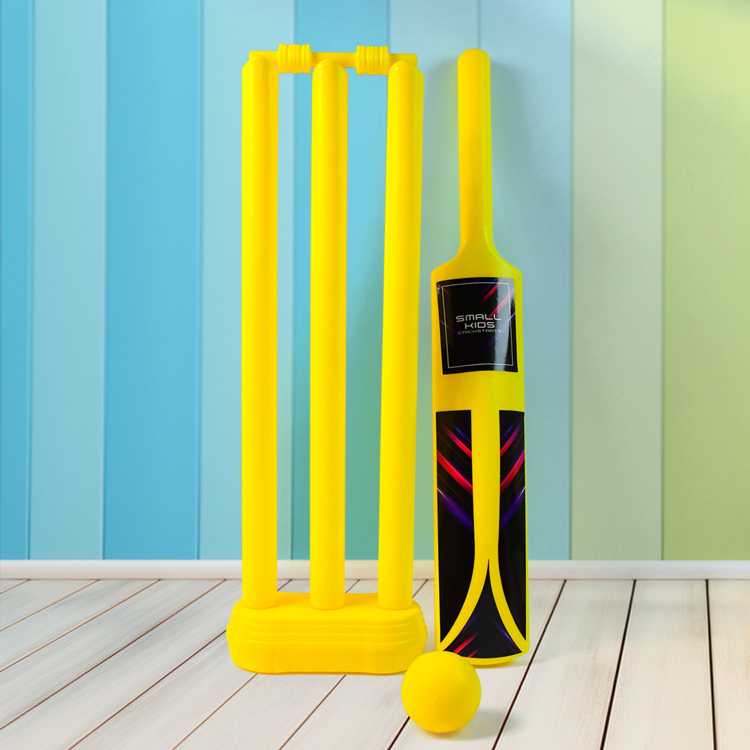 01_eb954a7d-51cb-442e-bb2a-d6e8ef490679.jpg Small Cricket Kit for Boys & Girls, Cricket Set with 1 Cricket Bat, 1 Plastic Ball, Bails, 3 Stumps with Stand Base - Image 1
