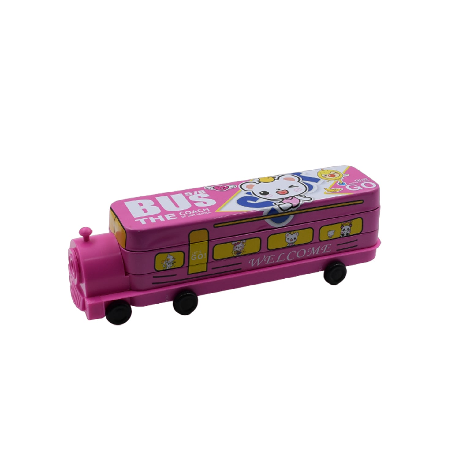 05_2eb8fab8-36d6-49c6-bbc9-102728bea386_1500x1500.jpg Double Decker Magic Bus Compass Layer Metal Box with Movable Wheels | Novelty Bus Stationery Case & Pencil Box for Children's Birthday Party - Image 1
